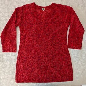 Dolma Tunic Cotton India Print, size S, Red with Camel design